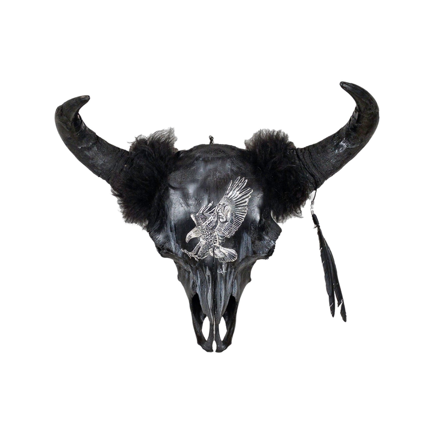 A Bison Engraved Skull Taxidermy Wall Decor featuring an eagle with a Native American chief