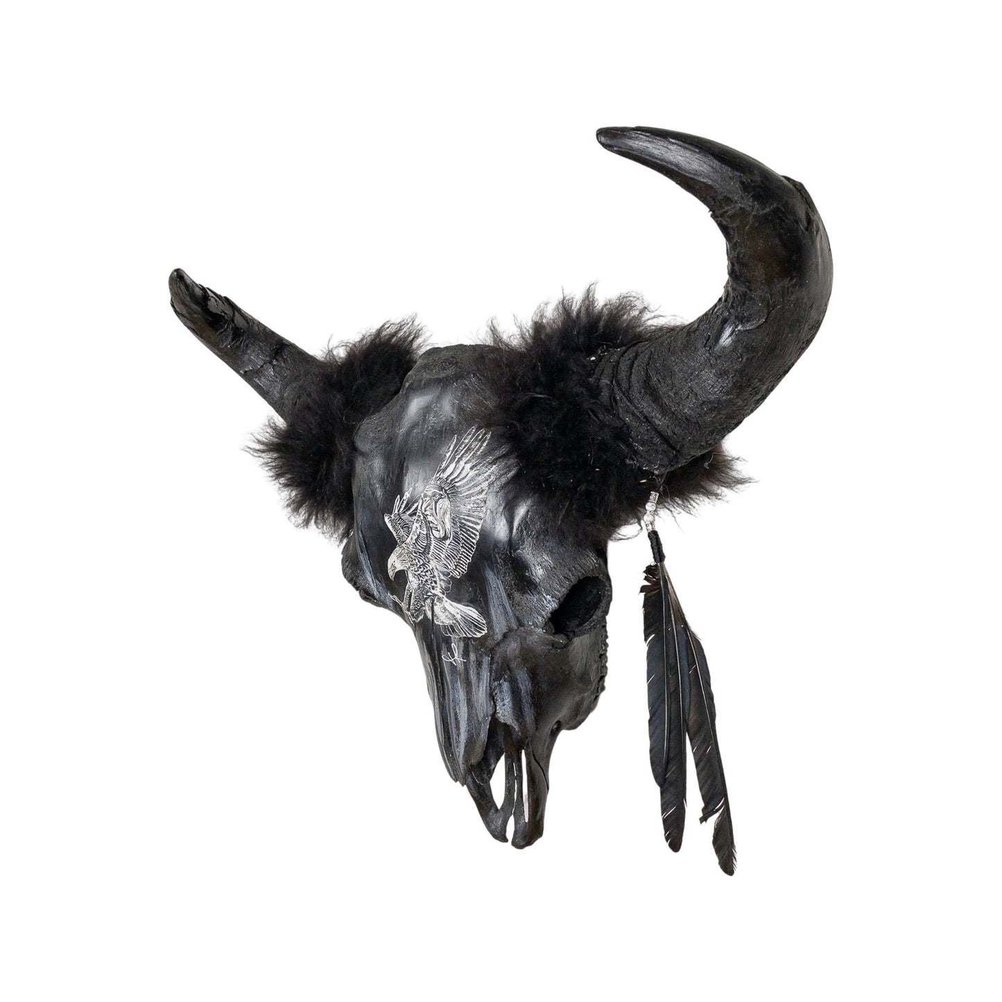 A Bison Engraved Skull Taxidermy Wall Decor featuring an eagle with a Native American chief