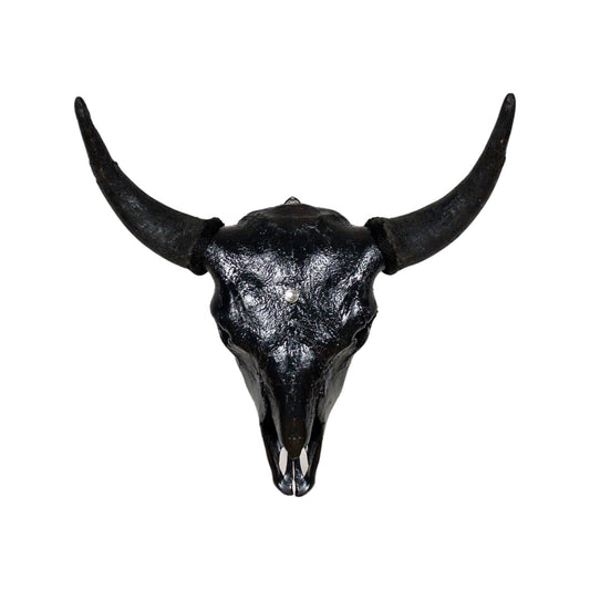 A Home Decor Taxidermy Bison Black Hammered Finish Painted Skull of Grade Respectable
