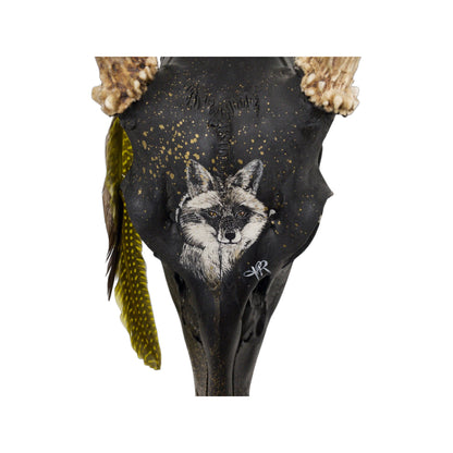 A White-Tailed Deer Engraved Skull Taxidermy Wall Decor featuring a fox